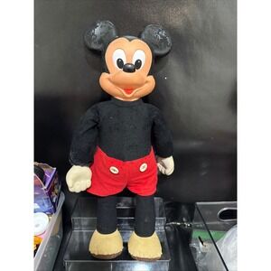 Vintage Classic Mickey Mouse Plush Toy Doll Black Shirt Red Shorts
